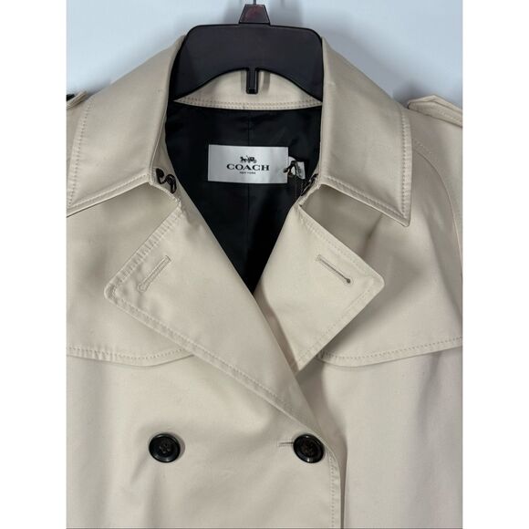 Coach Women Solid Short trench coat 29" length color porcelain size large NWT - Picture 3 of 16